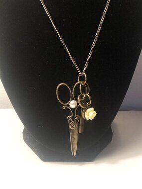Vintage Statement Necklace with Scissors, flower, etc. Pendant